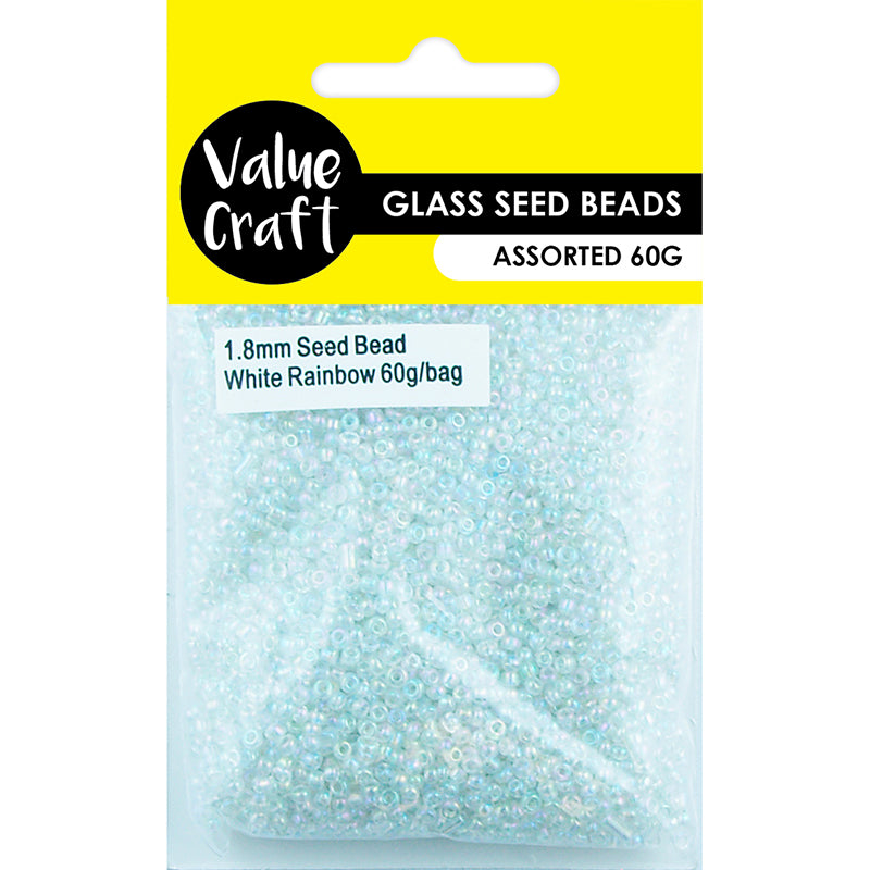 BEAD GLASS SEED 1.8MM WHITE RAINBOW 60G