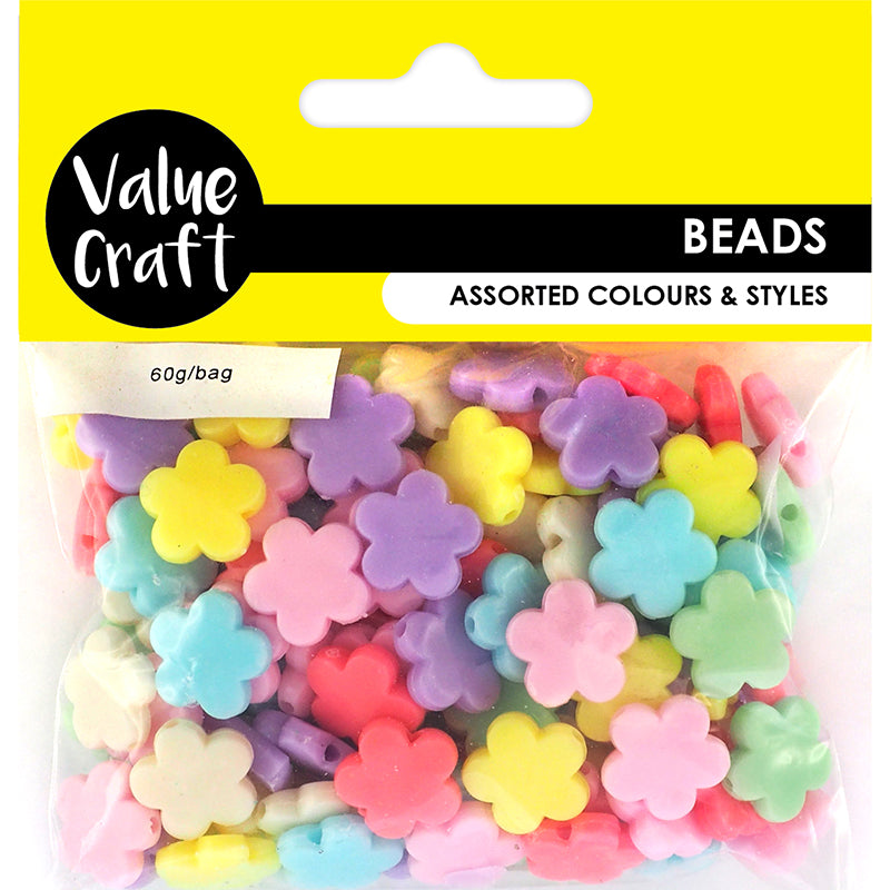 BEADS KIDS FLOWERS PASTEL 60G ASSORTED COLOURS