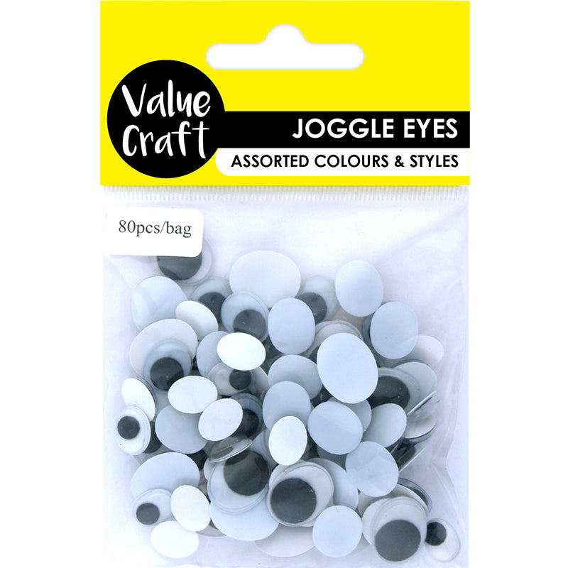 CRAFT JOGGLE EYES OVAL BLK- WH 80PCS