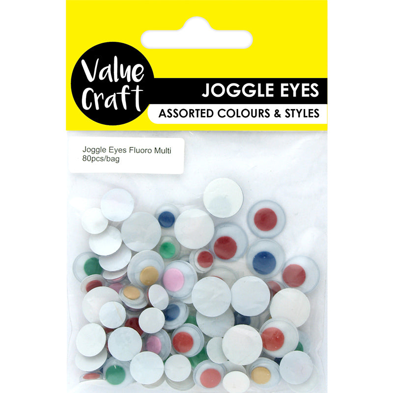 CRAFT JOGGLE EYES FLUORO MULTI 80PCS - Hot Dollar Newtown