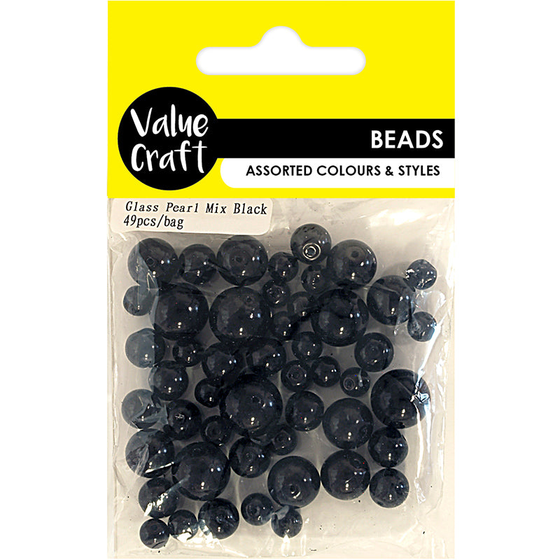BEAD GLASS PEARL MIX BLACK 49PCS