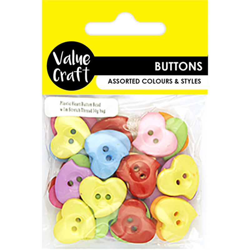 BEADS HEART BUTTON ASST W THREAD 30G