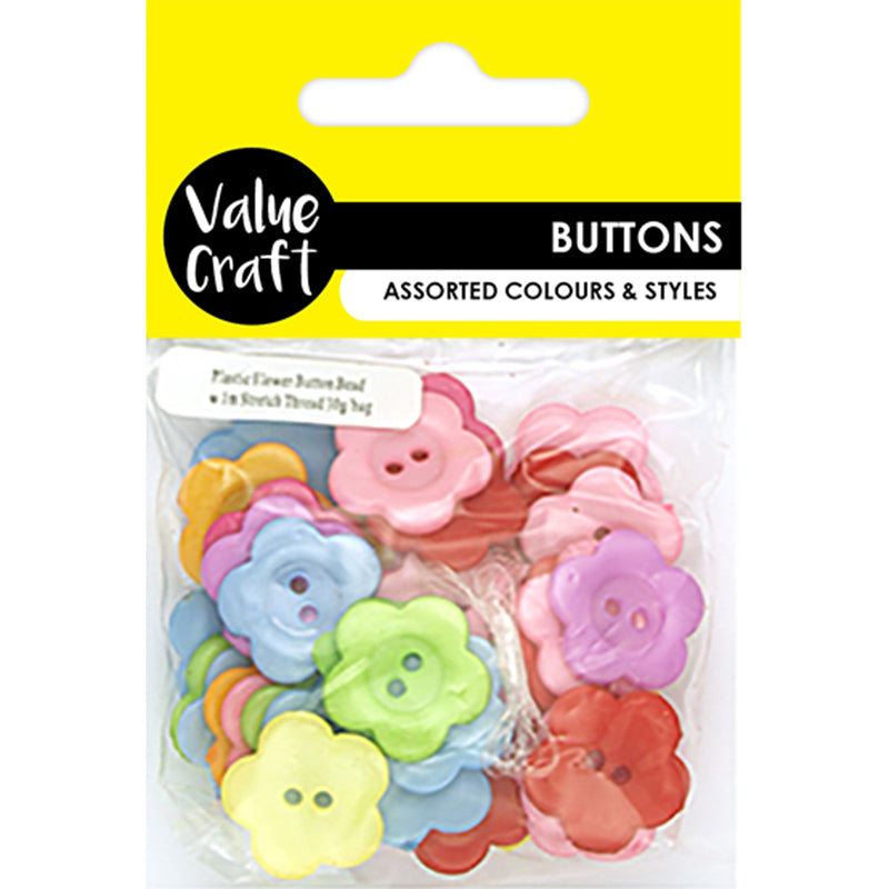 BEADS FLOWER BTN ASST W THREAD 30G