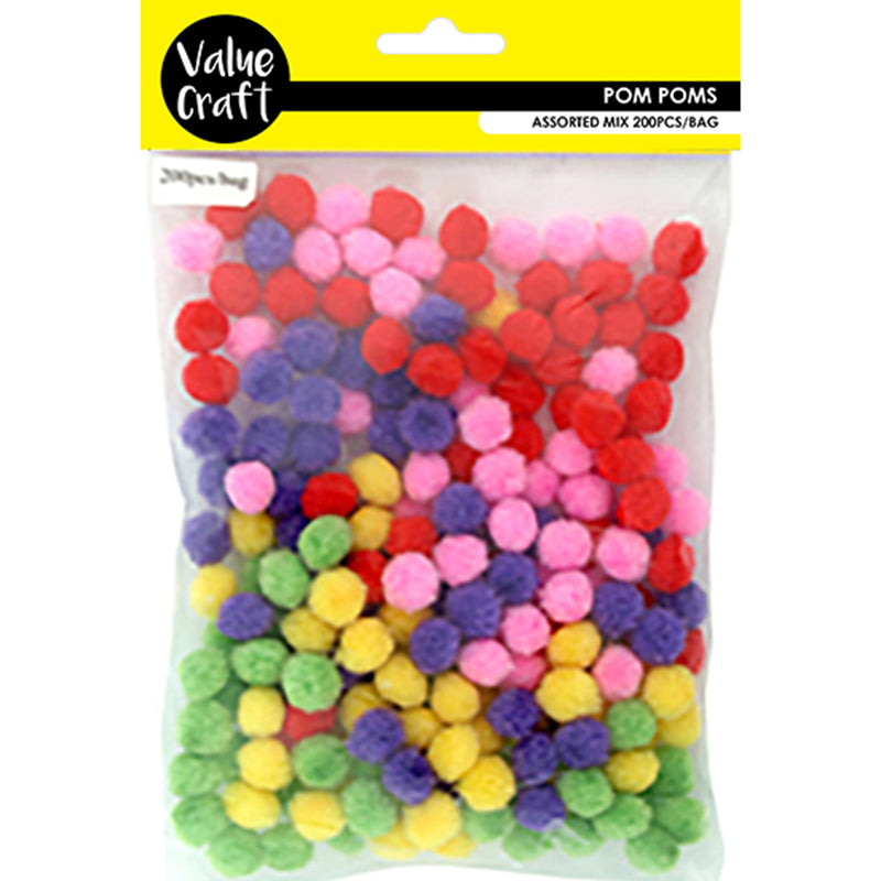 CRAFT POM POM 10MM MIXED 200 PCS