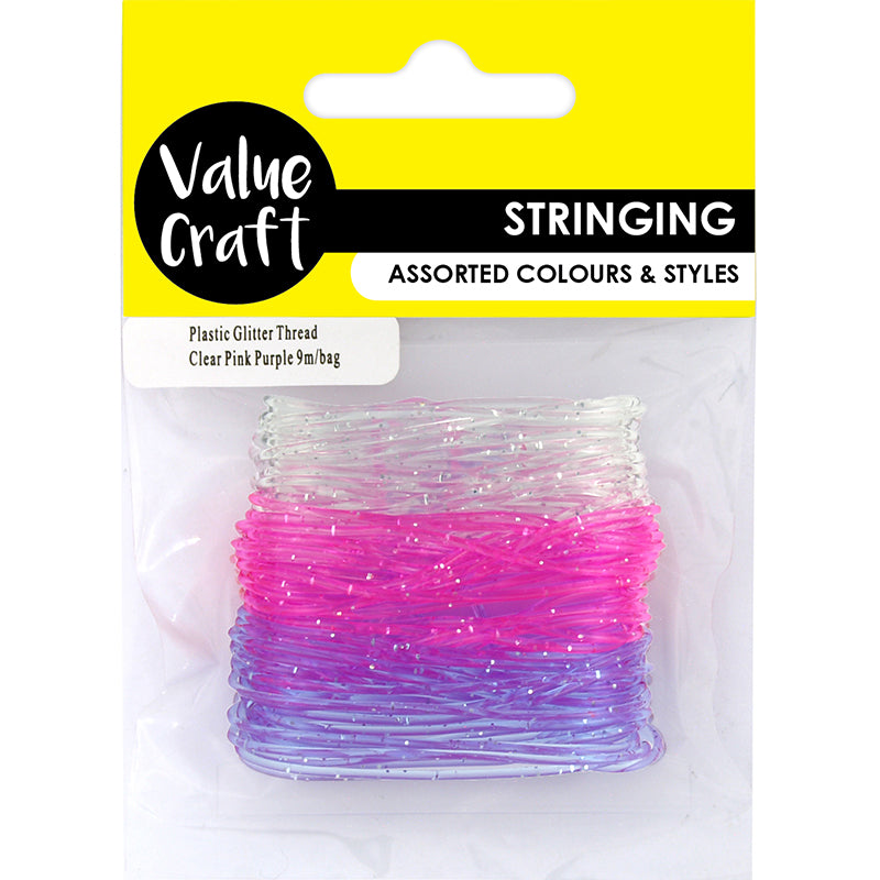 CRAFT PLASTIC THREAD Clear Pink Purple Glitter String 9M