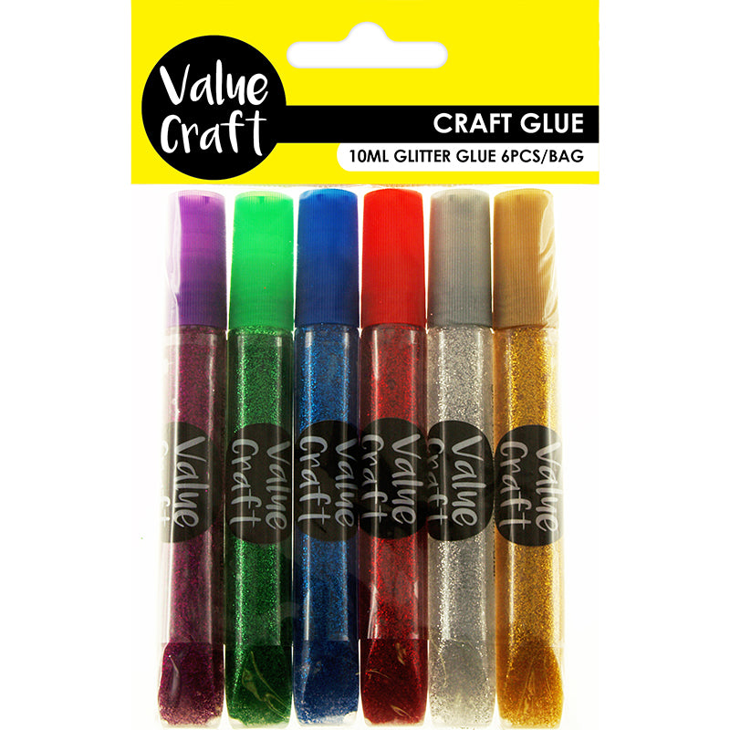 CRAFT Glitter Glue Set Assorted Colours 6 x 10ML