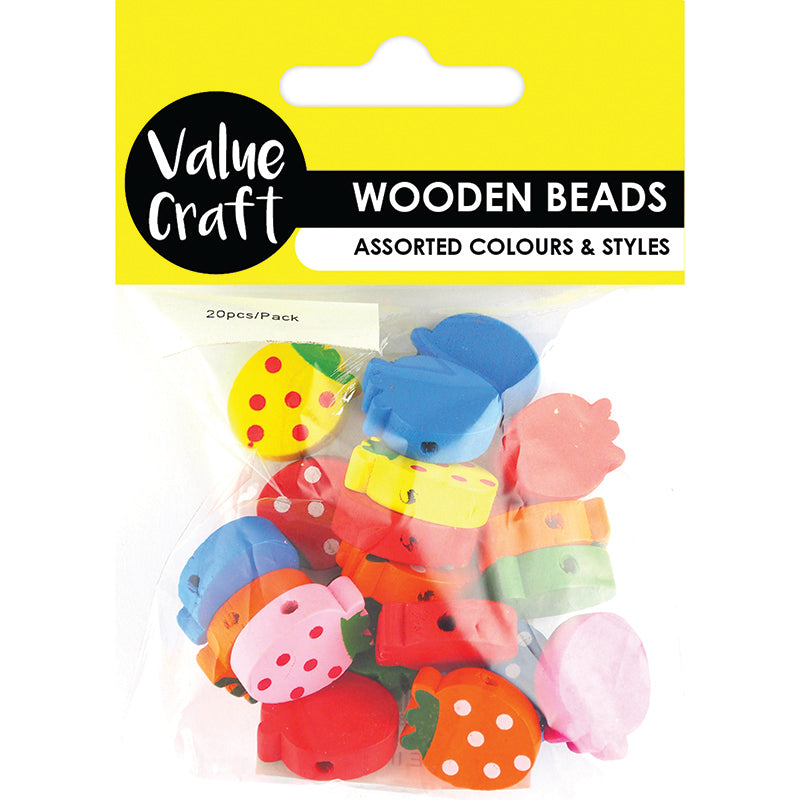 BEAD WOOD STRAWBERRY BR ASST 20PCS