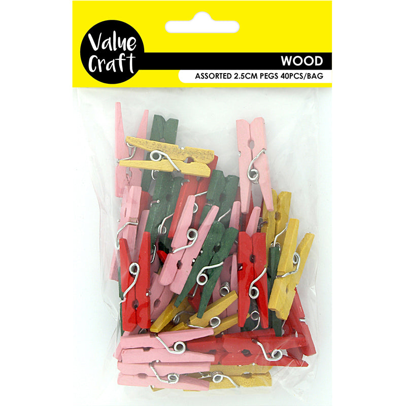 CRAFT WOODEN PEGS 2.5CM MULTI 40PCS