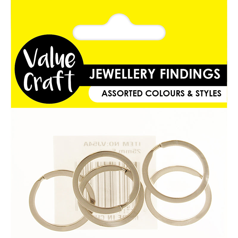 Jewellery Findings Split Rings 25mm Flat Silver 5Pcs
