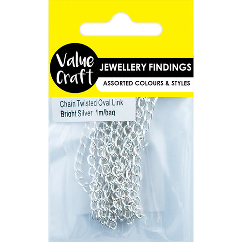 Jewellery Findings Chain Twist Oval Link 5x3mm BR Silver 1m