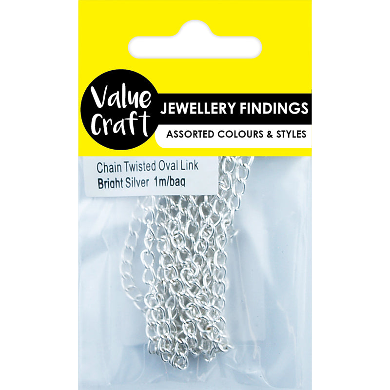 Jewellery Findings Chain Twist Oval Link 5x3mm BR Silver 1m