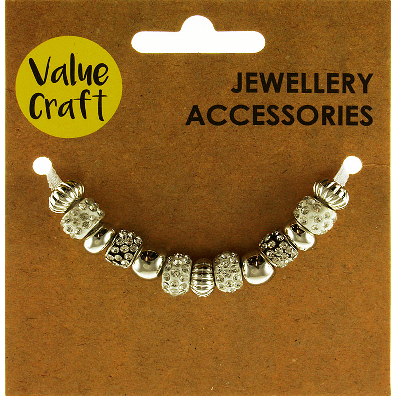 BEADS Large HOLE BLING METAL SLV 13PCS