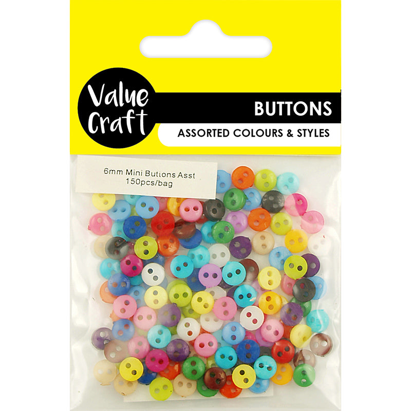 CRAFT BUTTONS 6MM MINI MULTI COLOURS Assorted 150PC