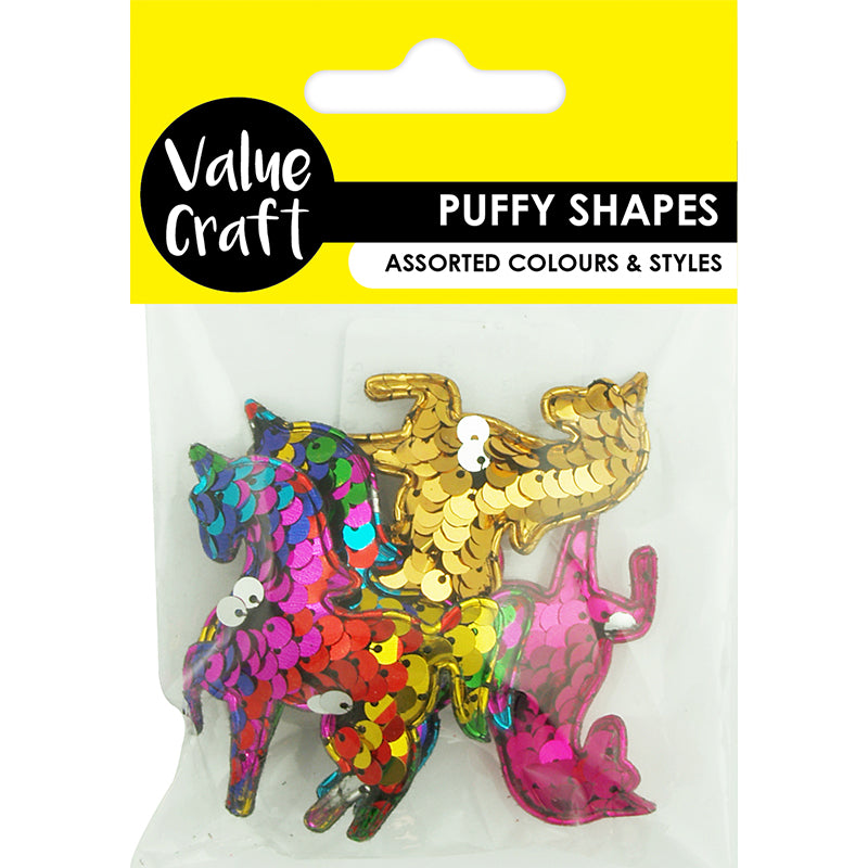PUFFY SHAPES W SEQUIN UNICORN ASST 4PC