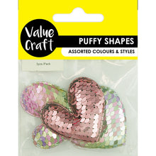 Load image into Gallery viewer, PUFFY SHAPES W SEQUIN HEARTS ASST 3PC

