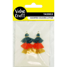Load image into Gallery viewer, TASSELS TRIPLE BLUE ORANGE YELLOW 2PC
