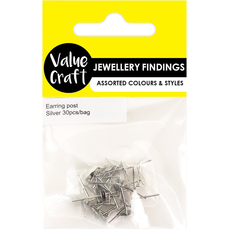 Jewellery Findings Earring Post with Hole Silver or Gold 30PCs | Hot Dollar Newtown