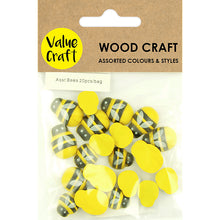 Load image into Gallery viewer, 3D Embellishments WOOD BEES ASST 15-19MM Yellow Black 20PC
